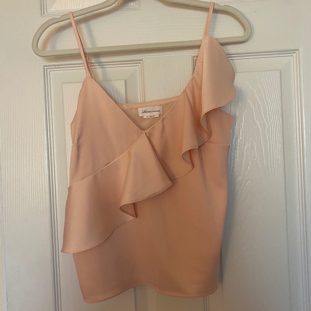 LOVERS & FRIENDS pale pink ruffle tank top